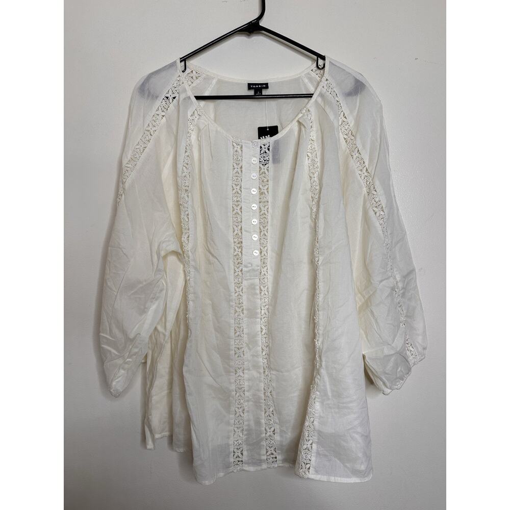 Torrid Size 2X NEW White Peasant Blouse Crochet Insets Popover Boho Airy Summer